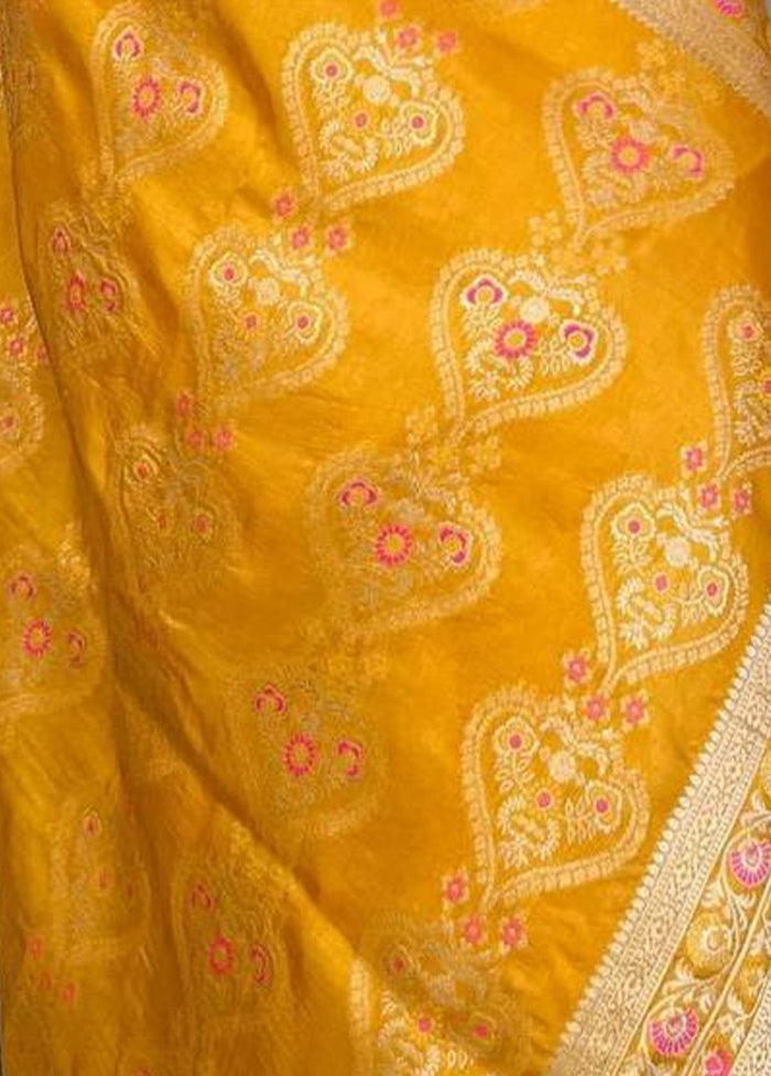 Yellow Banarasi Silk Saree With Blouse Piece