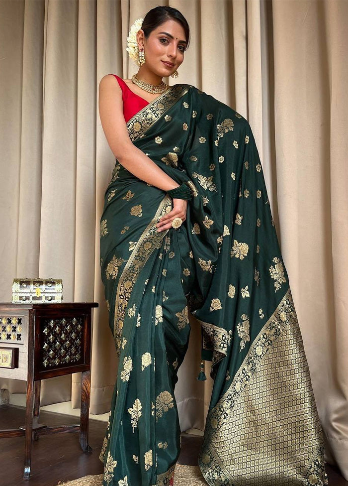 Green Banarasi Silk Saree With Blouse Piece