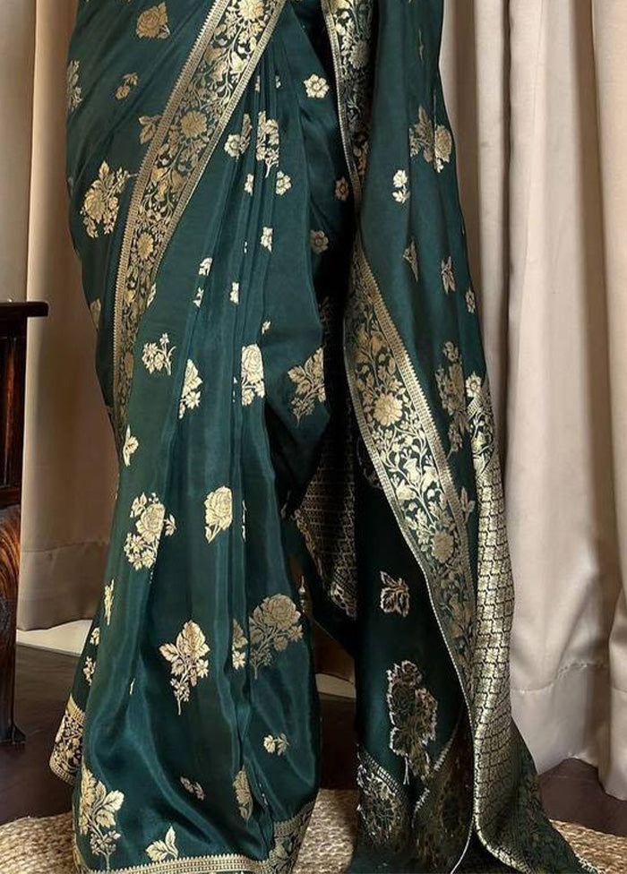 Green Banarasi Silk Saree With Blouse Piece