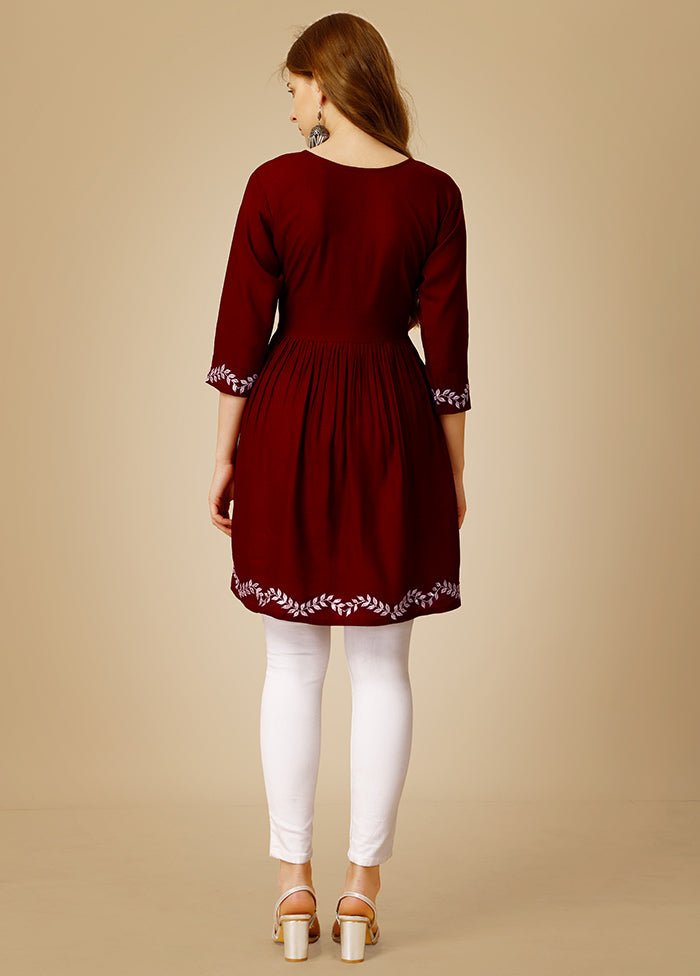 Maroon Readymade Rayon Kurti