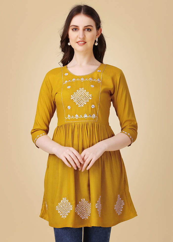 Mustard Readymade Rayon Kurti