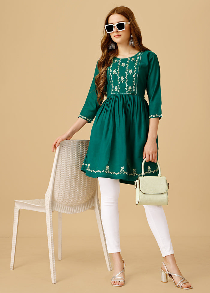 Rama Green Readymade Rayon Kurti