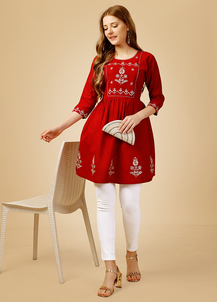 Red Readymade Rayon Kurti