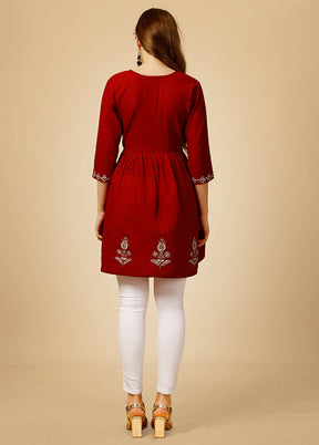 Red Readymade Rayon Kurti