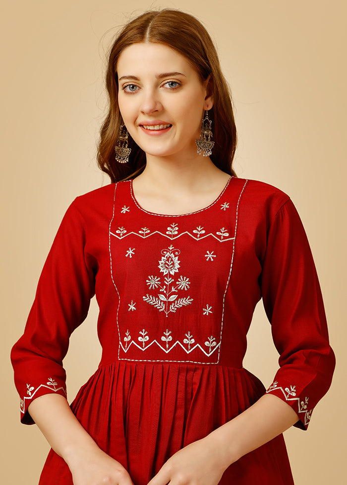 Red Readymade Rayon Kurti