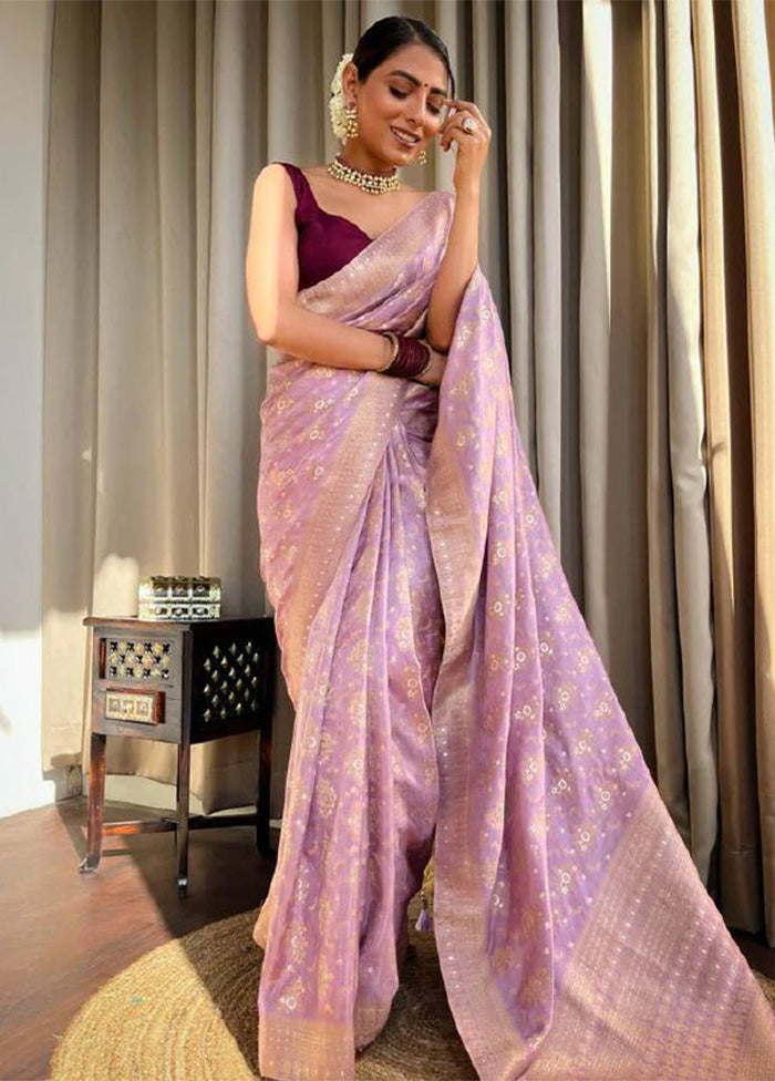 Lavender Banarasi Silk Saree With Blouse Piece