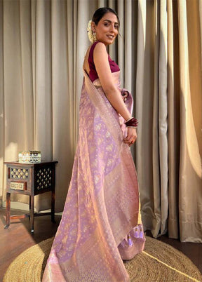 Lavender Banarasi Silk Saree With Blouse Piece