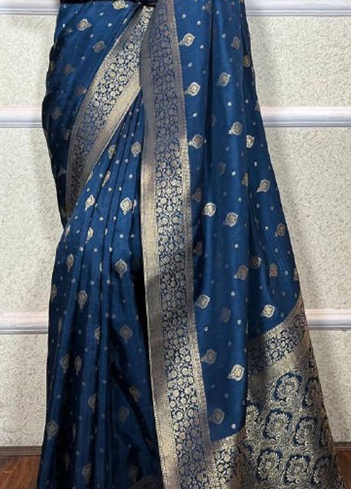 Blue Banarasi Silk Saree With Blouse Piece