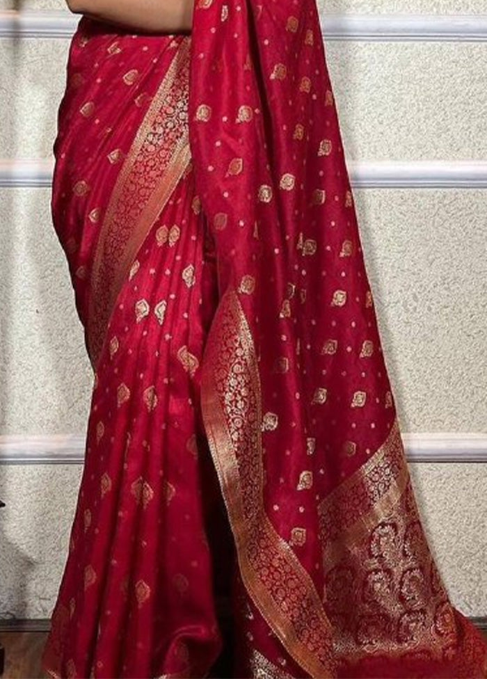 Red Banarasi Silk Saree With Blouse Piece