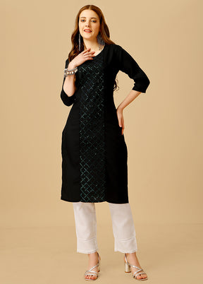 2 Pc Black Readymade Cotton Kurti Set