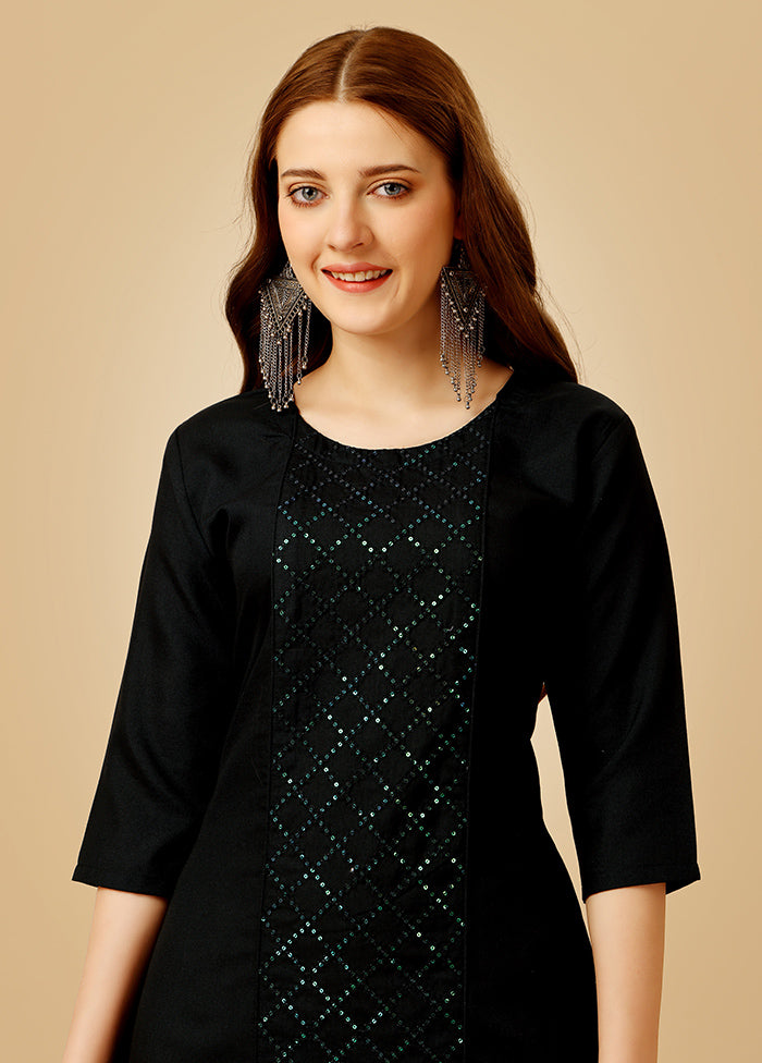 2 Pc Black Readymade Cotton Kurti Set