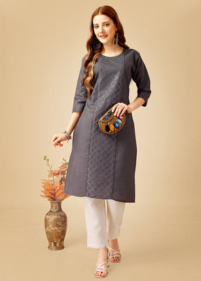 2 Pc Grey Readymade Cotton Kurti Set