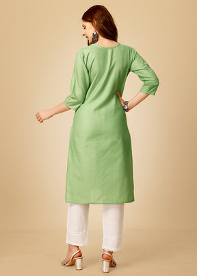 2 Pc Pista Green Readymade Cotton Kurti Set