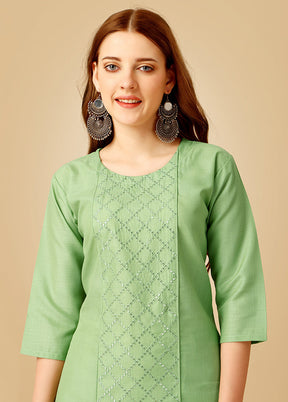 2 Pc Pista Green Readymade Cotton Kurti Set