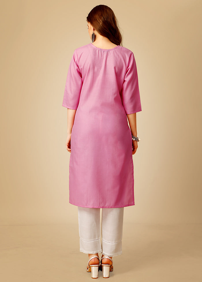 2 Pc Pink Readymade Cotton Kurti Set