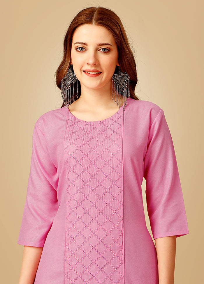 2 Pc Pink Readymade Cotton Kurti Set