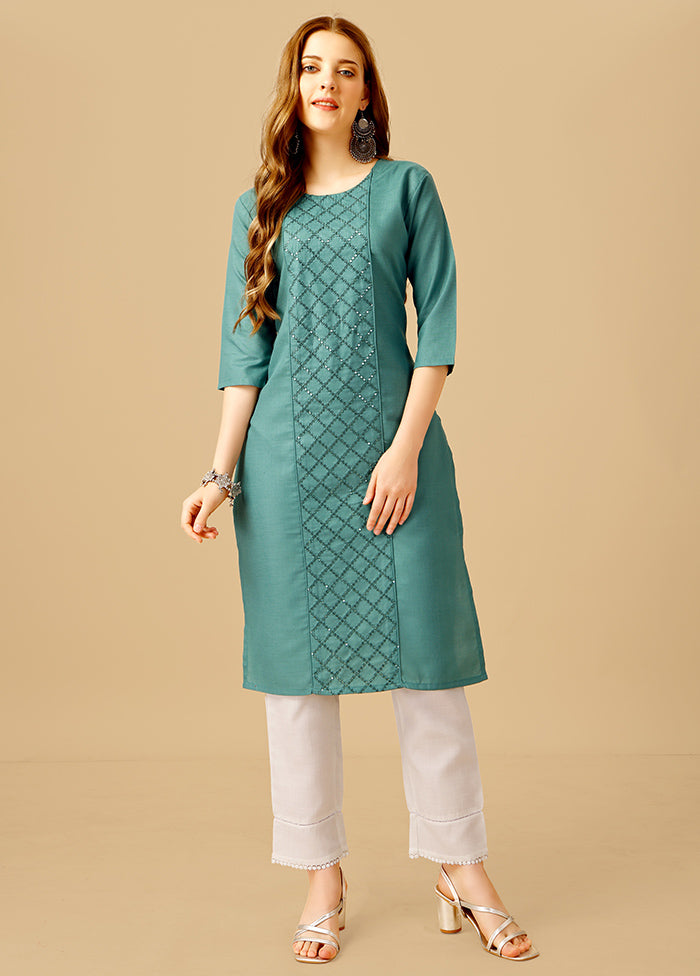 2 Pc Teal Readymade Cotton Kurti Set