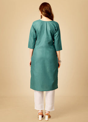 2 Pc Teal Readymade Cotton Kurti Set