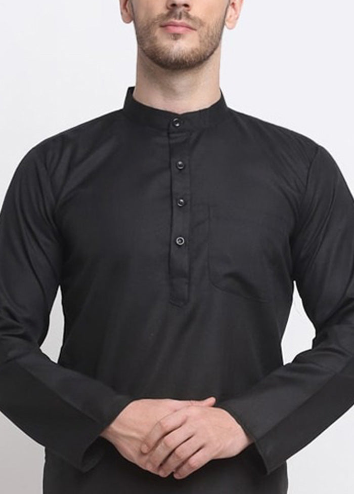 Black Cotton Kurta And Pajama Set