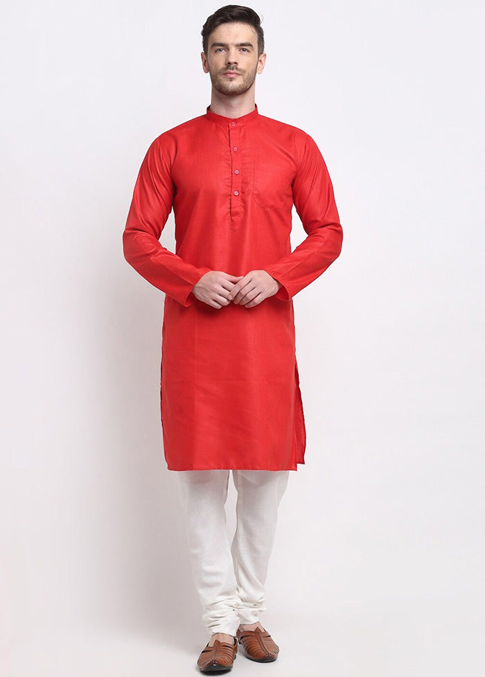 Red Cotton Kurta And Pajama Set