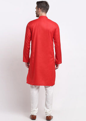 Red Cotton Kurta And Pajama Set