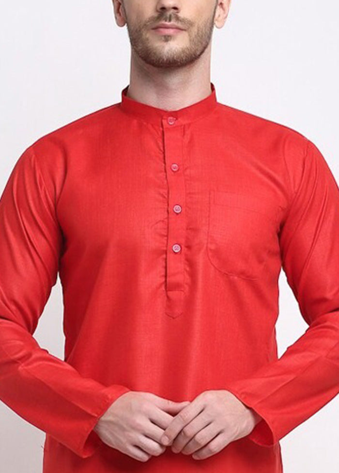 Red Cotton Kurta And Pajama Set