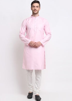 Light Pink Cotton Kurta And Pajama Set