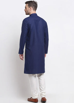 Navy Blue Cotton Kurta And Pajama Set