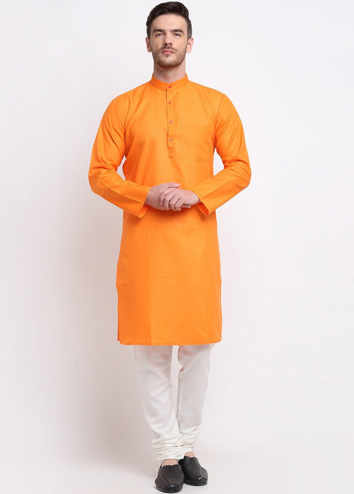 Orange Cotton Kurta And Pajama Set