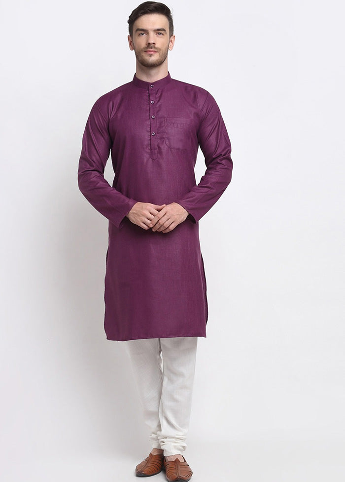 Purple Cotton Kurta And Pajama Set