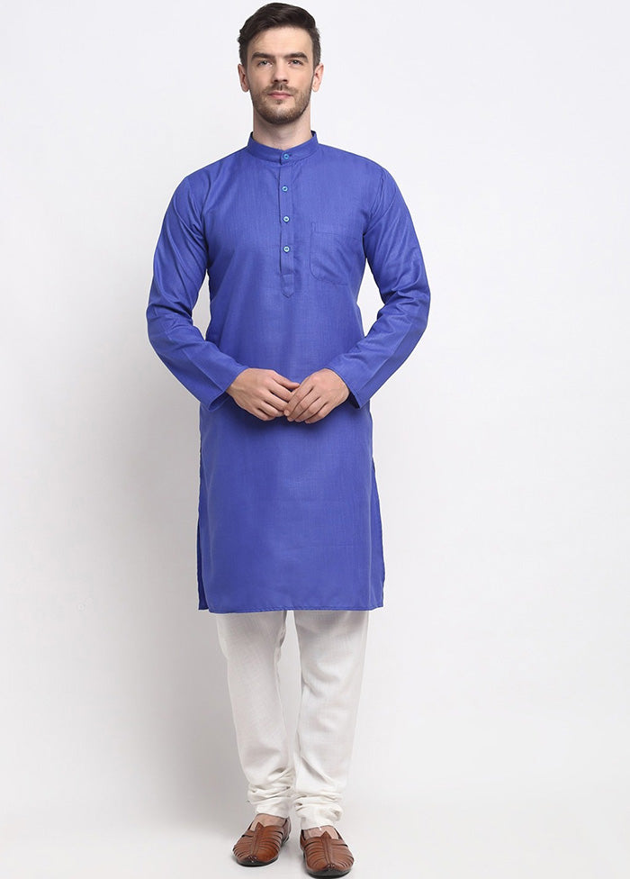 Royal Blue Cotton Kurta And Pajama Set