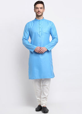 Sky Blue Cotton Kurta And Pajama Set