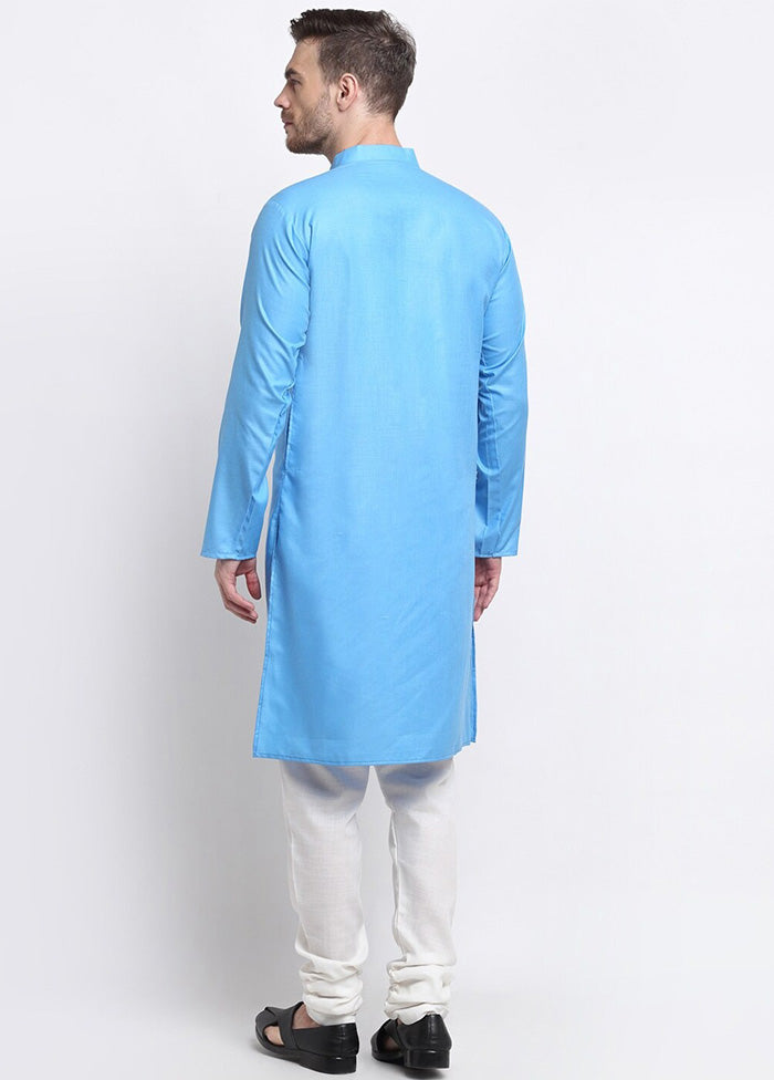 Sky Blue Cotton Kurta And Pajama Set