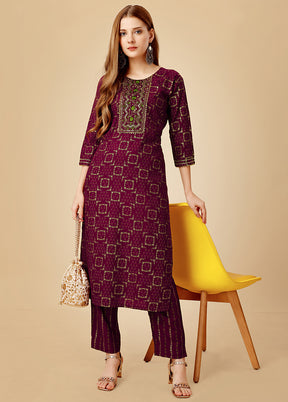 2 Pc Burgundy Readymade Rayon Kurti Set