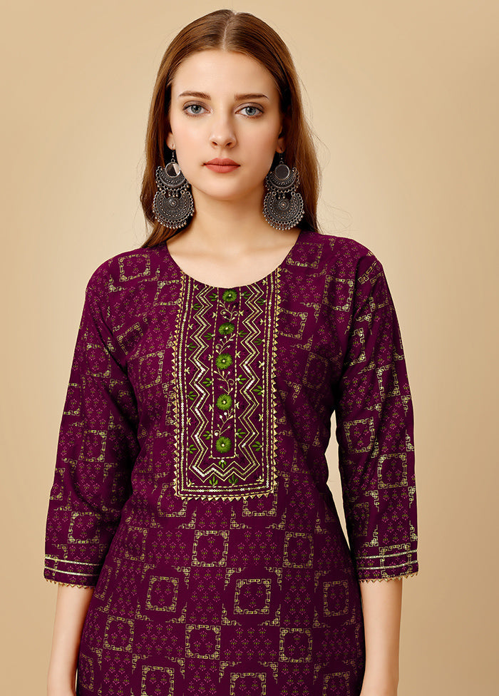 2 Pc Burgundy Readymade Rayon Kurti Set