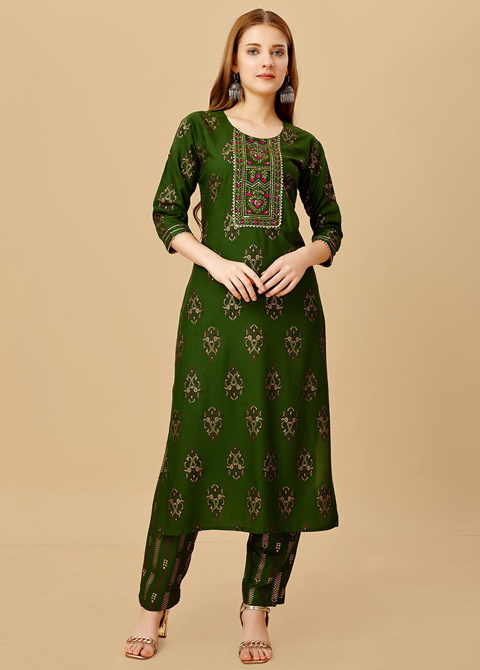 2 Pc Green Readymade Rayon Kurti Set