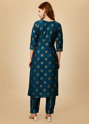 2 Pc Teal Readymade Rayon Kurti Set