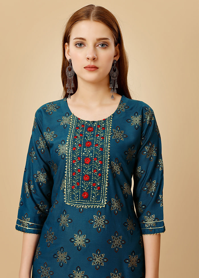 2 Pc Teal Readymade Rayon Kurti Set