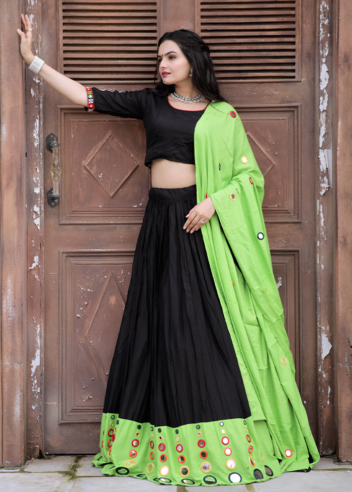 3 Pc Black Rayon Readymade Lehenga Set