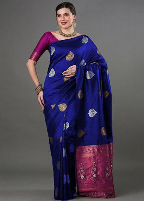 Royal Blue Banarasi Silk Saree With Blouse Piece