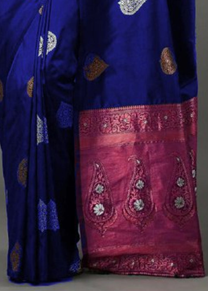 Royal Blue Banarasi Silk Saree With Blouse Piece