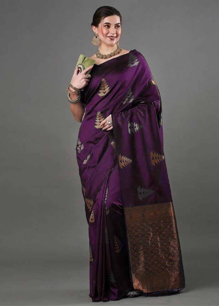 Wine Banarasi Silk Saree With Blouse Piece