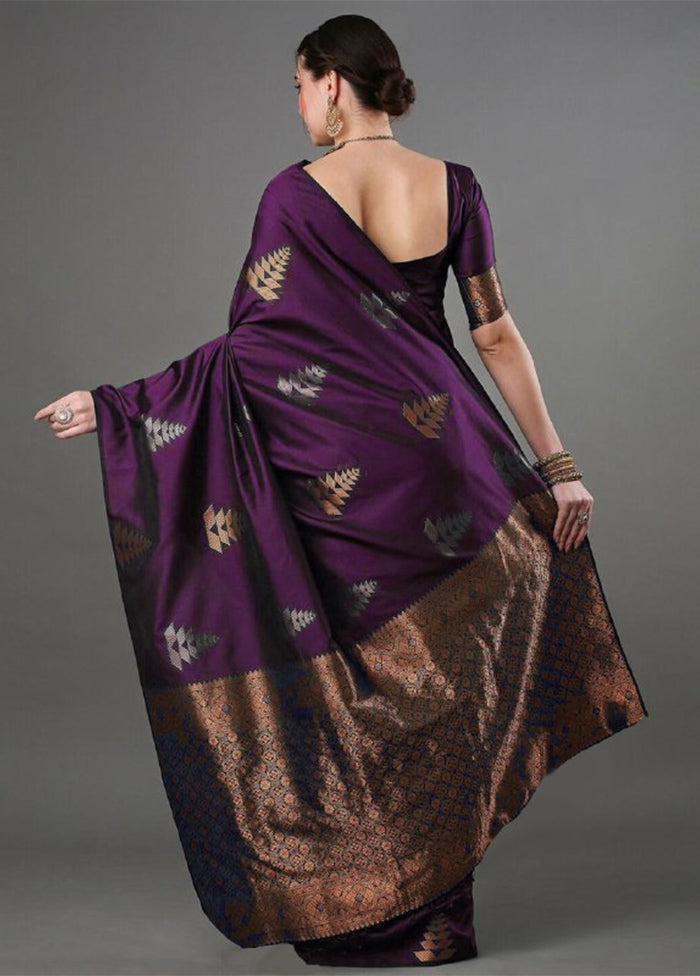 Wine Banarasi Silk Saree With Blouse Piece