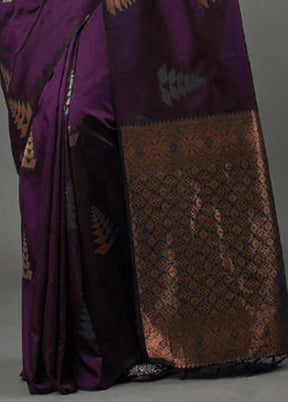 Wine Banarasi Silk Saree With Blouse Piece