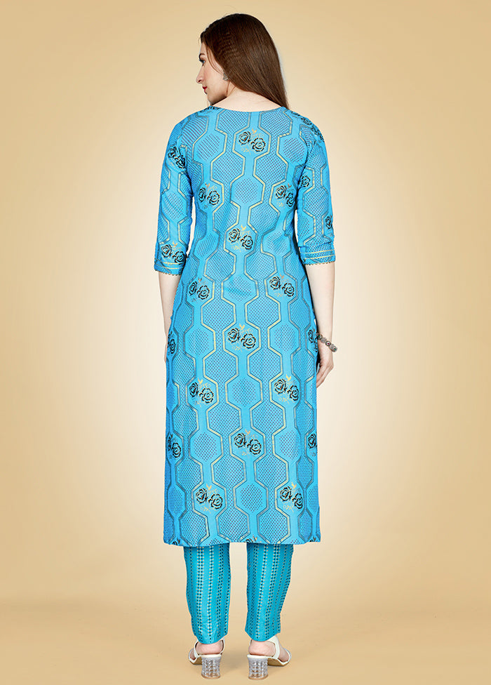 2 Pc Sky Blue Readymade Rayon Kurti Set