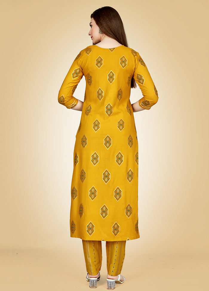 2 Pc Yellow Readymade Rayon Kurti Set