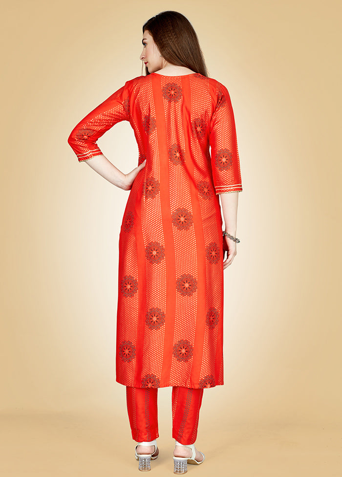 2 Pc Orange Readymade Rayon Kurti Set