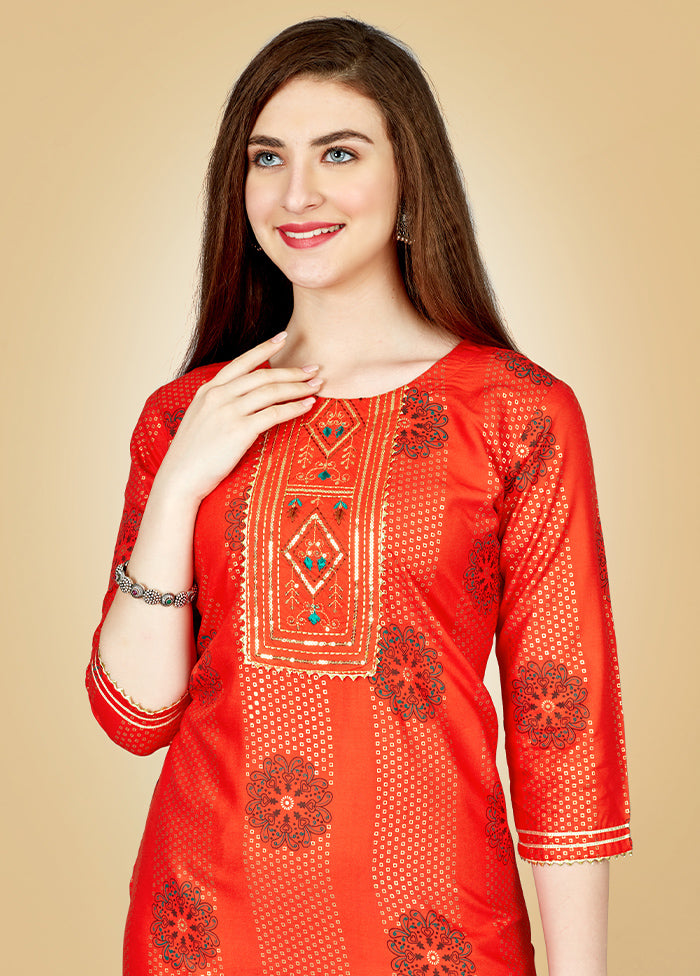 2 Pc Orange Readymade Rayon Kurti Set