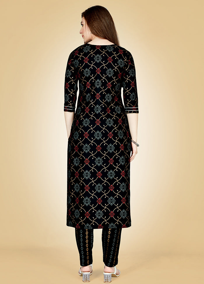 2 Pc Black Readymade Rayon Kurti Set