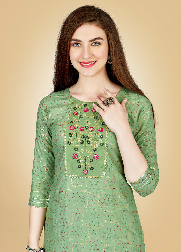 2 Pc Pista Green Readymade Rayon Kurti Set